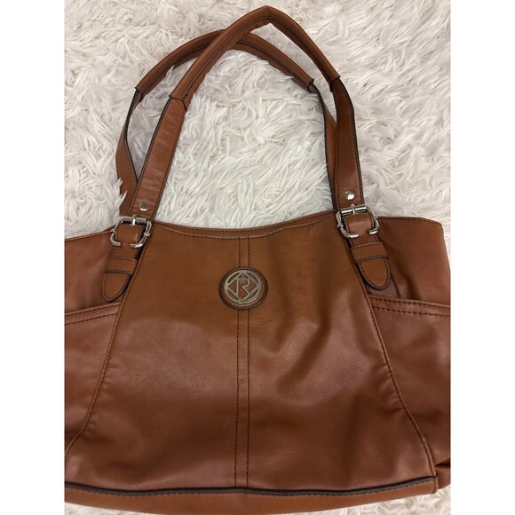 Relic By Fossil Brown Faux Leather Tote Bag With Outer Pockets & Silver Logo Acc - Picture 16 of 16